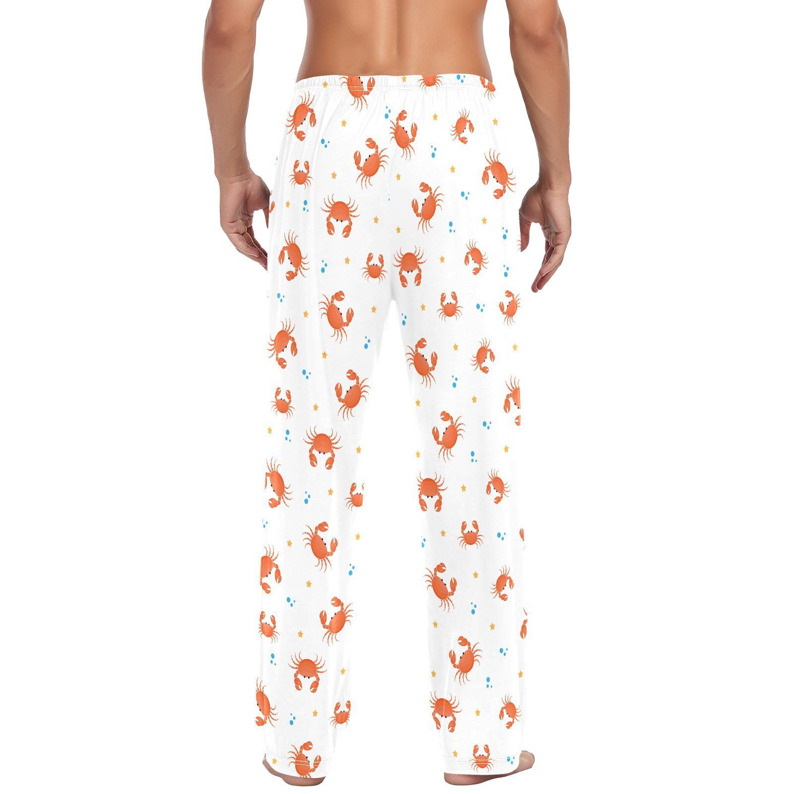 Herren-Schlafanzughose mit Cartoon-Krabben-Stern, 100 % Baumwolle, weiche Pyjamahose für Herren, Lounge-Nachtwäsche, gerade Passform, lange Schlafhose mit Taschen, Kordelzug, Größe XXL,