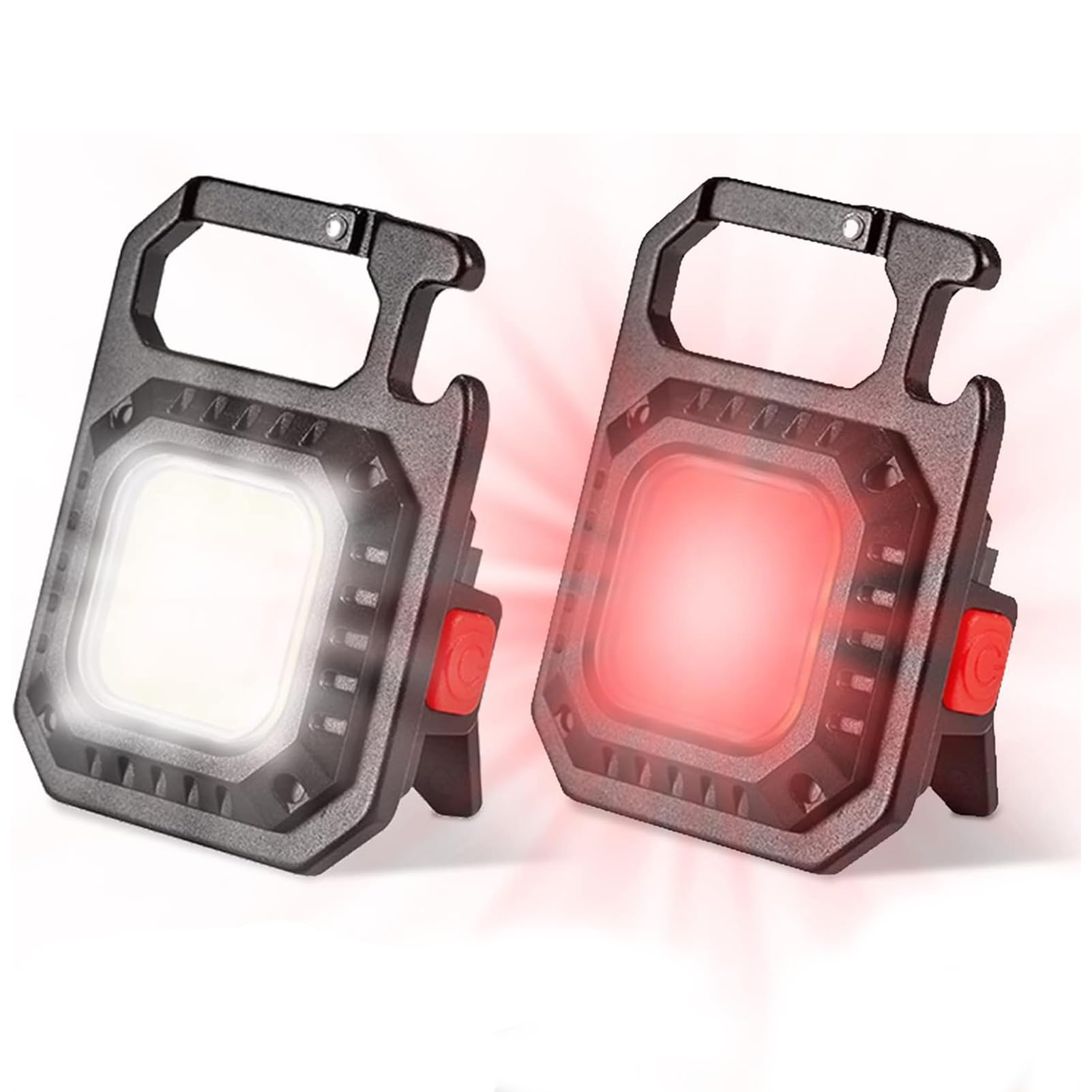 2 Pack COB Keychain Work Light, 1000 Lumens Bright Rechargeable LED Keychain Flashlight, 4 Light Modes Portable Pocket Light with Folding Bracket Bottle Opener Magnet Men Gifts for Camping Walking