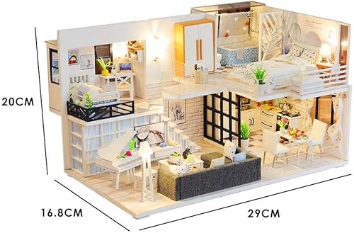 Miniatura 6 de NC Kit en miniatura con muebles, kit de madera de bricolaje más a prueba de polvo y movimiento de música, movimiento de muebles de casa hecho a mano