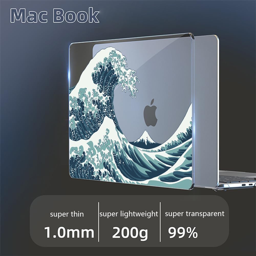 MUSHUI 4 in 1 Custodia per MacBook Air 13 Pollici 2020 2019 2018 Modello A2337 M1/A2179/A1932, Plastica Case Rigida & Tastiera Cover & Proteggi Schermo per MacBook Air 13,3 Pollici, Onde Giapponesi