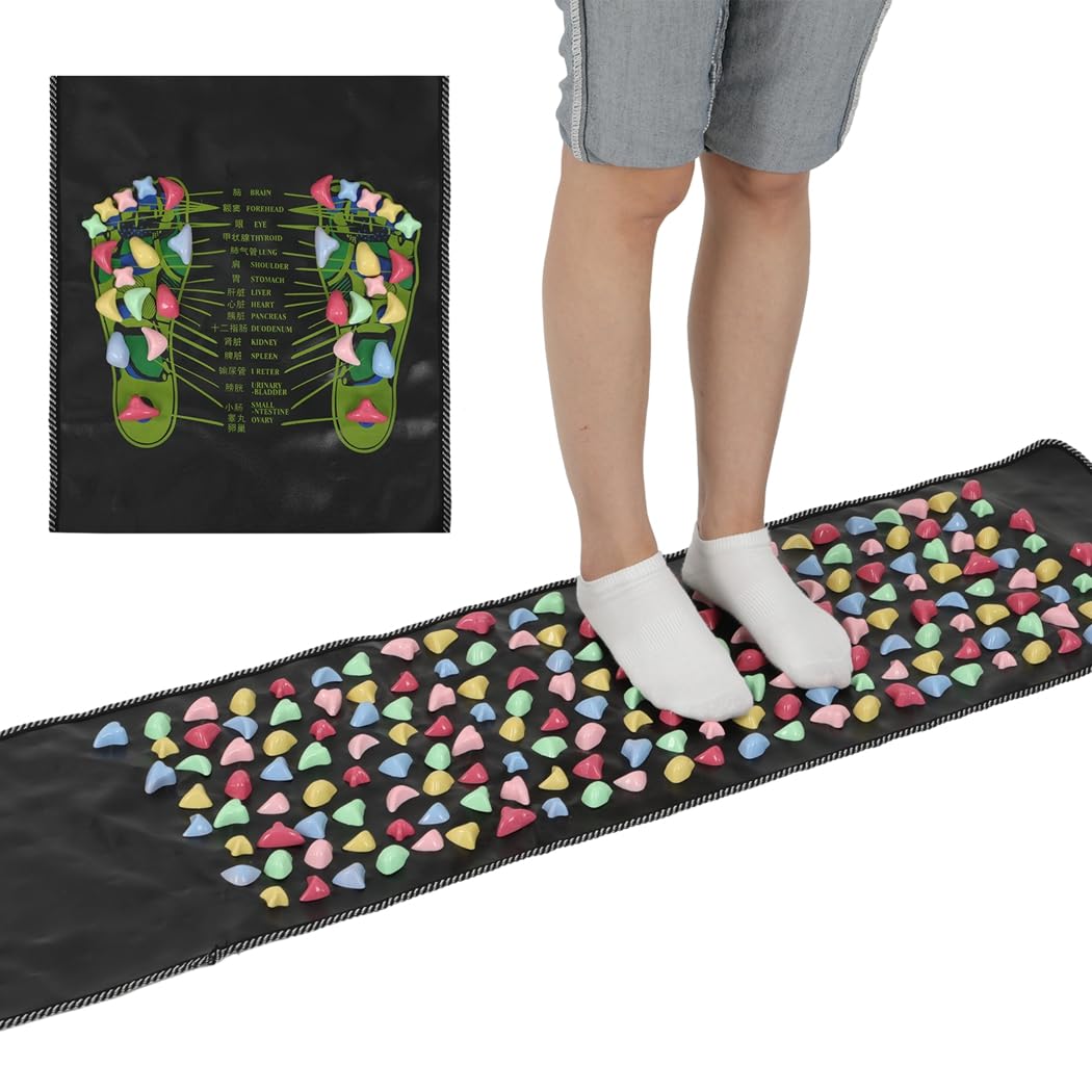 Tappetino per massaggio ai piedi, tappetino per riflessologia plantare con grafico, tappetino per agopressione del piede con pietre di plastica colorate, massaggiatore per riflessologia plantare
