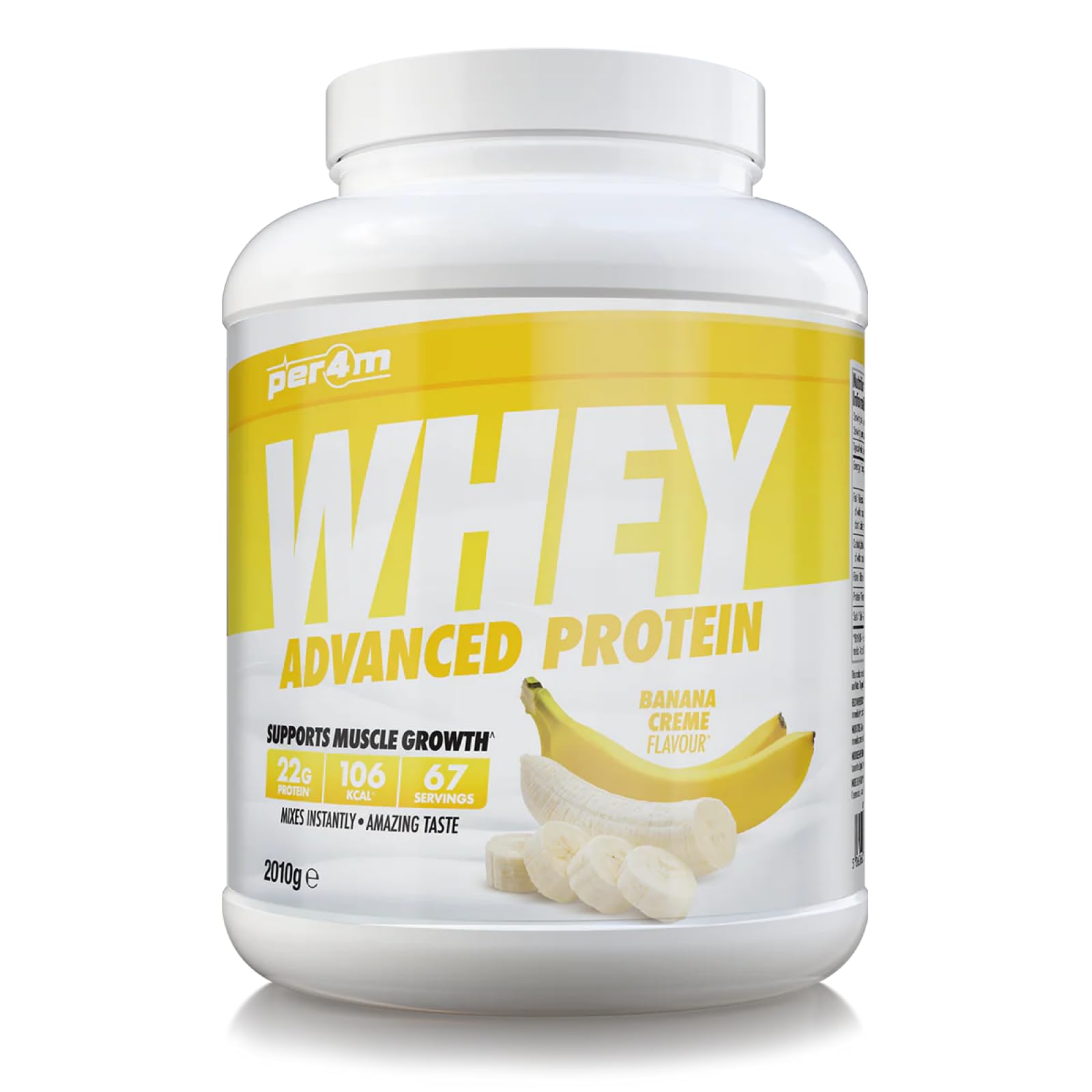 per4mWhey Protein Powder | High Protein Shake for Muscle Growth & Recovery | Low Sugar Gym Supplement | Sports Nutrition Drink + Amino Acids (2010g, Banana Creme)