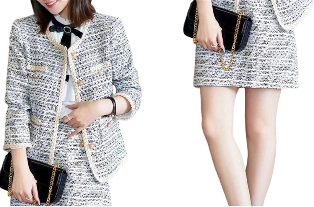 Women Striped Two Piece Set Blazer Skirt Office Work Outfit