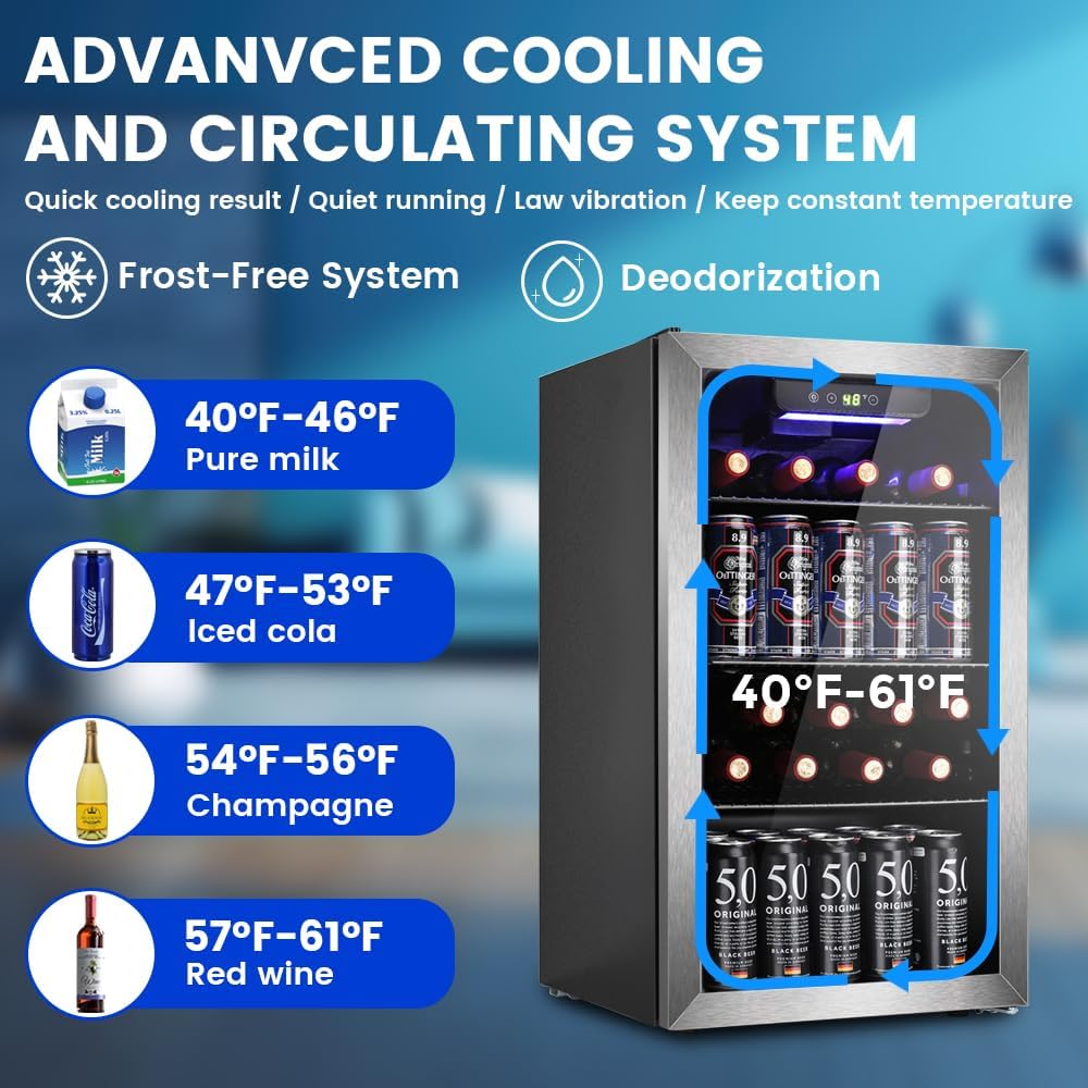 Mini Fridge 130 Can Beverage Refrigerator Cooler, 3.2 Cu.Ft Drink Frudge