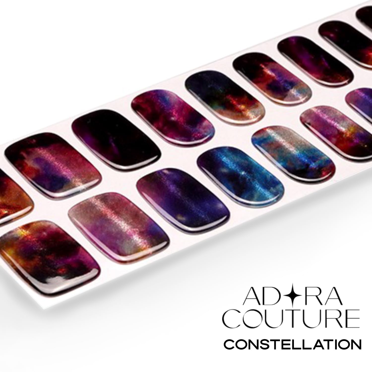 Adora Couture Strisce per unghie in gel semi-catalizzato, con 20 pezzi, qualità da salone di bellezza, per donne, Galaxy Constellation, UV, luce necessaria, costellazione