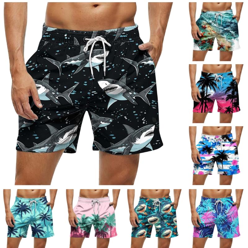 Men's Swim Trunks Quick Dry Beach Shorts with Pockets Casual Lightweight Drawstring High Waist Swimwear Shorts - Main Image