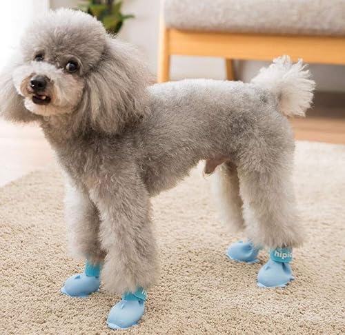 Miniatura 5 de 4 botas impermeables para perro, zapatos para perro para nieve y lluvia, peluche de Pomerania, bichón y cachorro (azul, S)