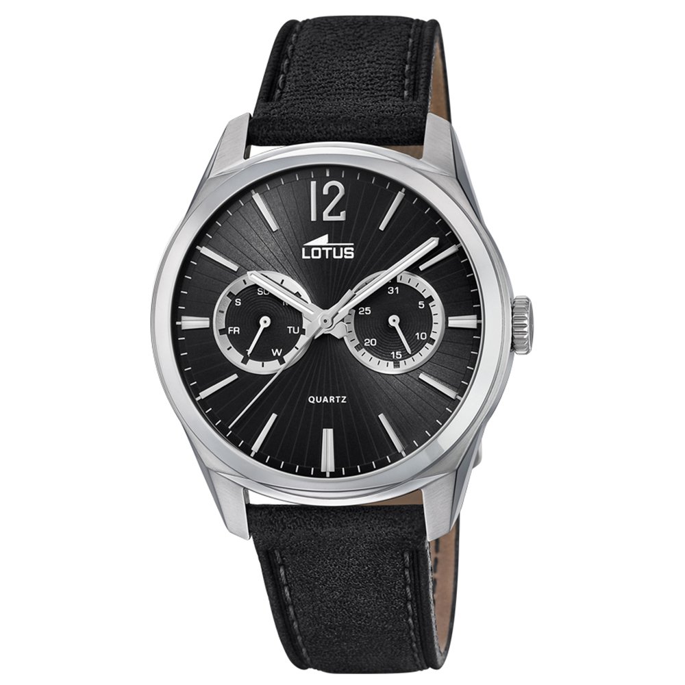 LOTUS Reloj Hombre Analógico de Cuero Negro