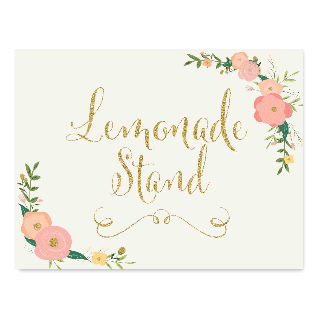 Andaz Press Wedding Party Signs, Faux Gold Glitter with Peach Coral Floral Flowers, 8.5x11-inch, Lemonade Stand Reception Dessert Table Sign, 1-Pack