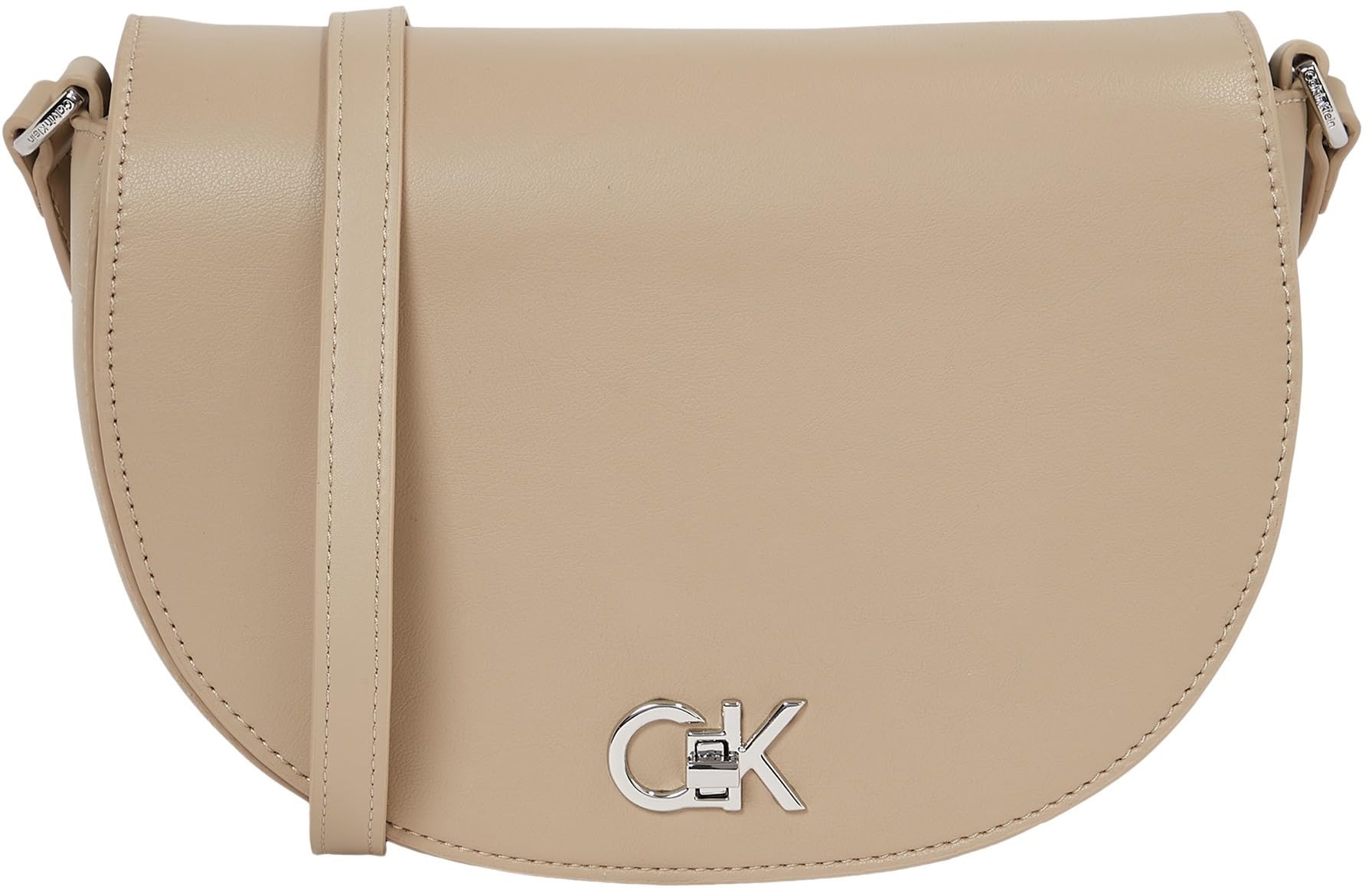 Calvin Klein Bolso bandolera Mujer Saddle Bag con cierre giratorio, Gris (Crockery), Talla Única