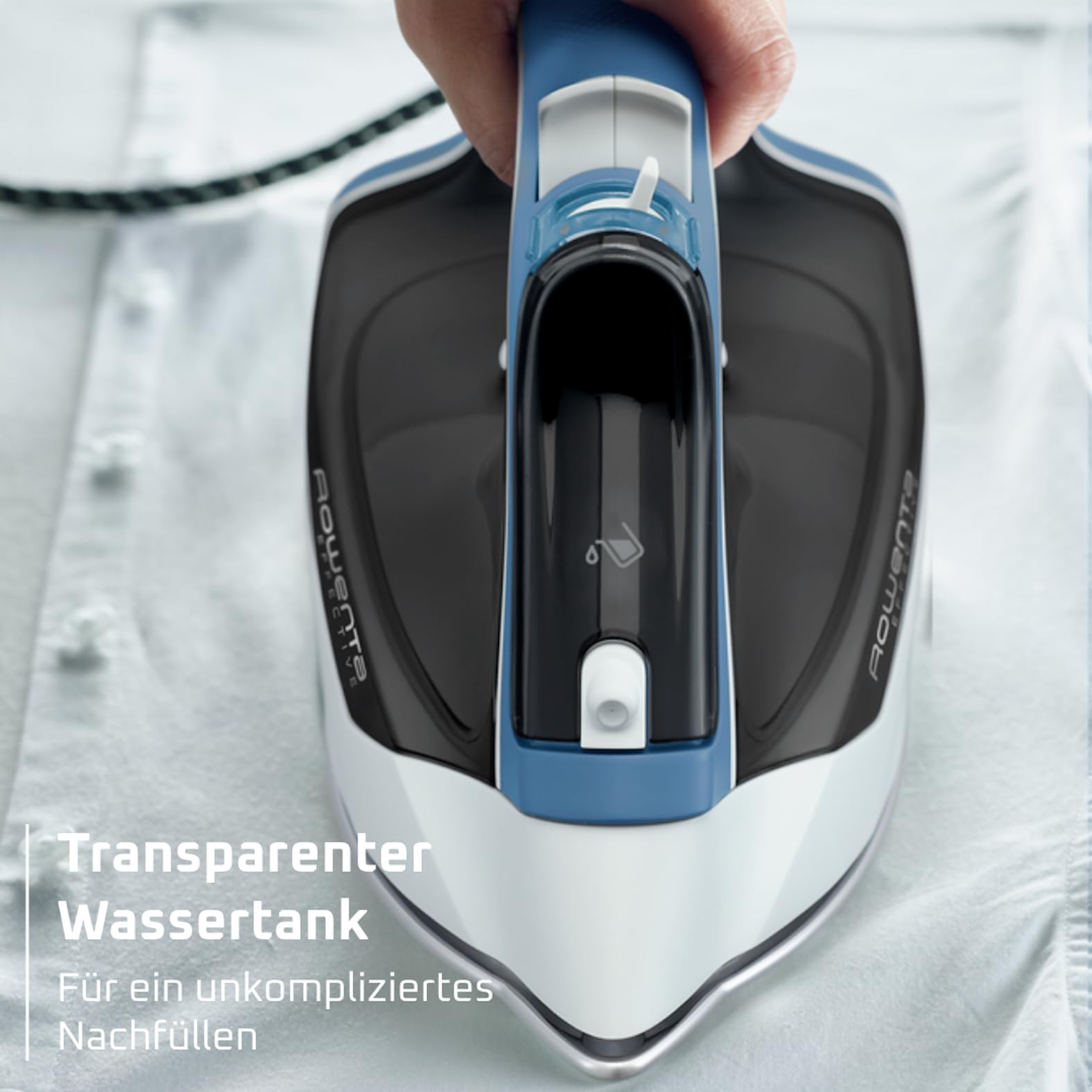 Rowenta Effective 2 Dampfbügeleisen, 2200 W, 30 g/min kontinuierliche Dampfabgabe, extrastarker Dampfstoß, 250 ml-Wassertank, INOX-Bügelsohle, Anti-Kalk-System, Blau/Grau, DX1531D1