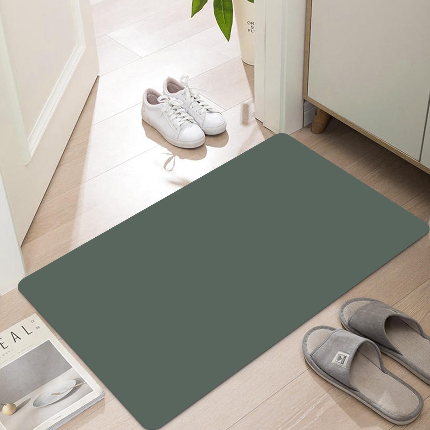 LYGLIGH Ultra Thin Door Mat Indoor Entrance, 1/10 in Thin Door Mats for Inside Entry, Non-Slip Rubber Backing Washable Doormat, Fade Resistant, Absorbent, Low Profile Dirt Trapper, 30"X17", Green — image 1