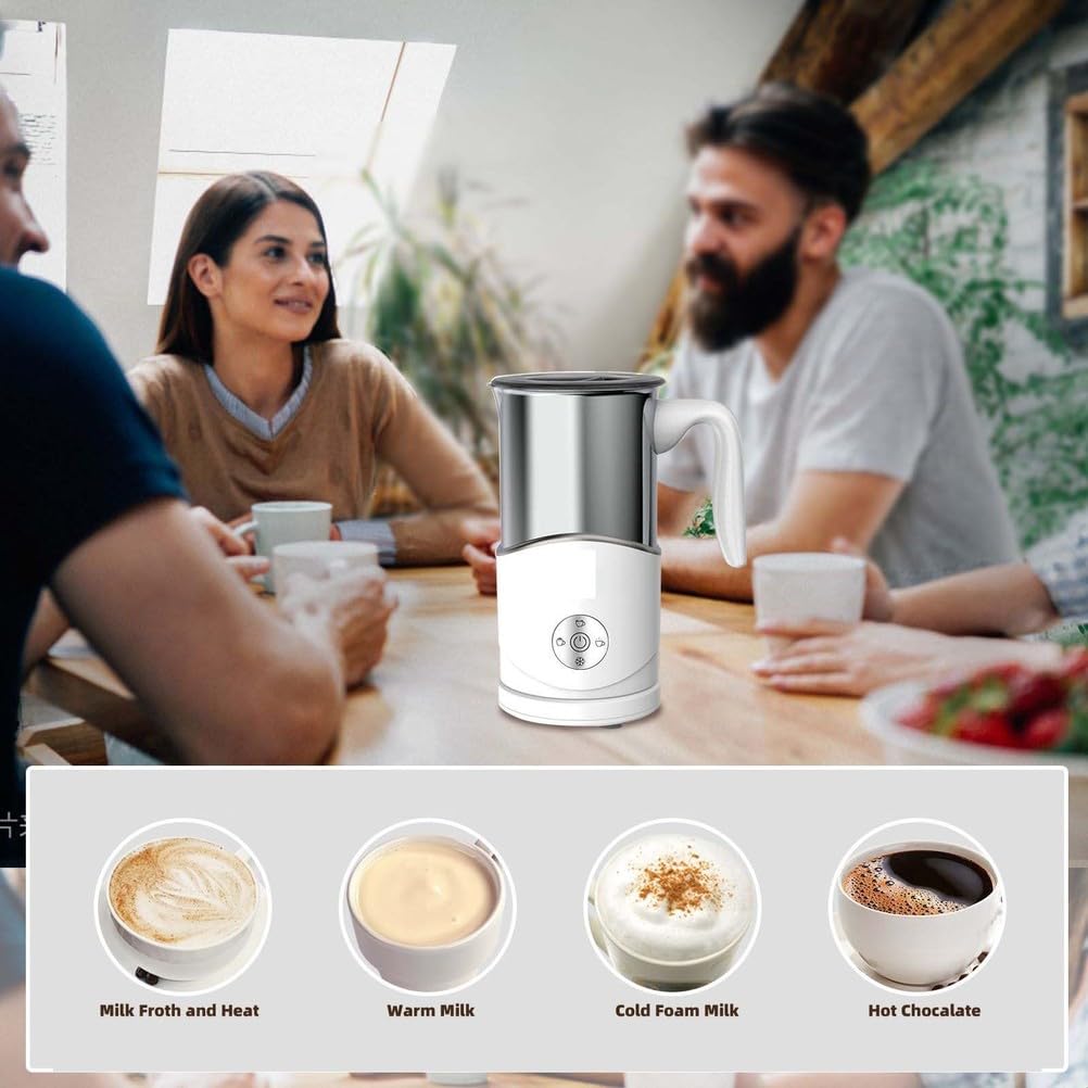 Elektryczny spieniacz do mleka, automatyczny spieniacz do mleka, podgrzewacz do mleka ze stali nierdzewnej, do latte, cappuccino, gorącej czekolady, 4 tryby dla gęstej i puszystej pianki