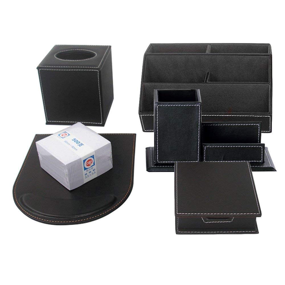 KINGFOM Ensemble de Organisateur de Bureau de 6, Rangement de Bureau en PU Cuir Noir