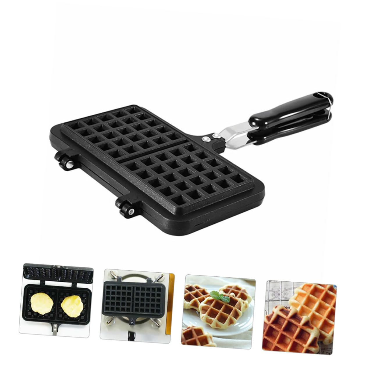 Stampo per Waffle Creativo da Cucina in Alluminio Pressofuso Nero | Antiaderente, Facile da Pulire, per Uso a Gas, Formato per Preparazione Domestica
