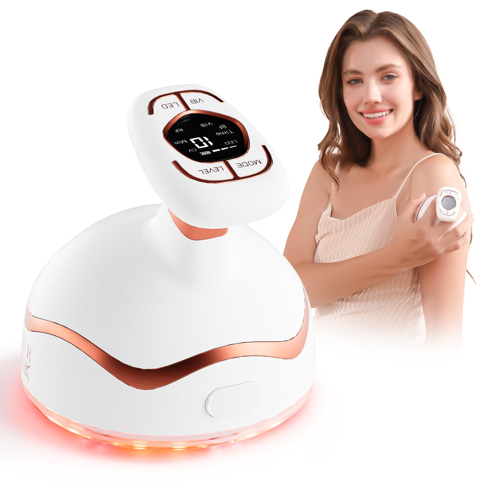CARER BEAUTY 6 en 1 Máquina de Cavitación Masajeador Anticelulítico con Ultrasonido RF EMS Luz Roja y Azul Vibración para Reducción de Celulitis y Reafirmación de la Piel