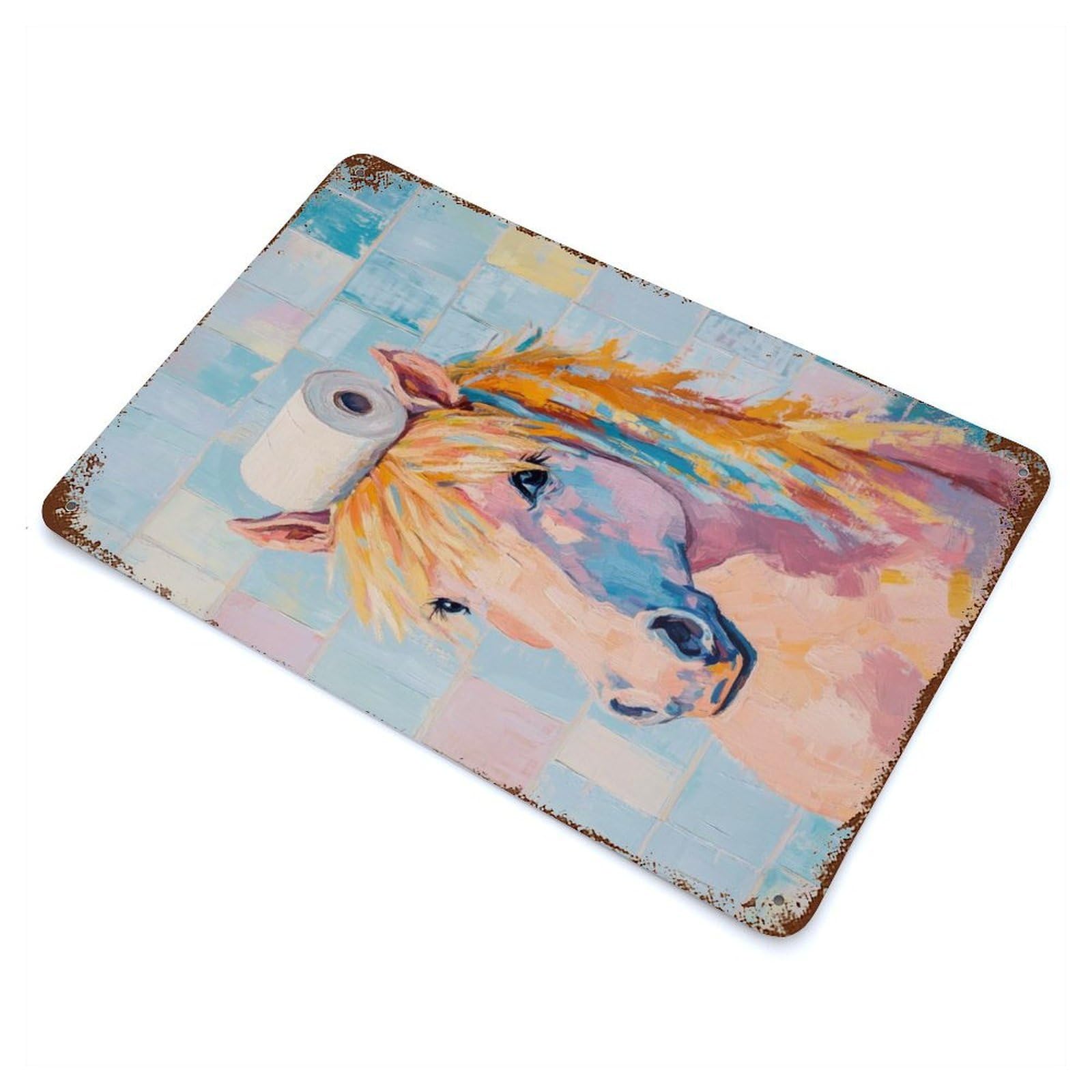 Vintage Rust Metal Sign Horse with Toilet Paper 11.8"x7.9", Novelty Wall Decor for Garage, Bar And Workshop Decor