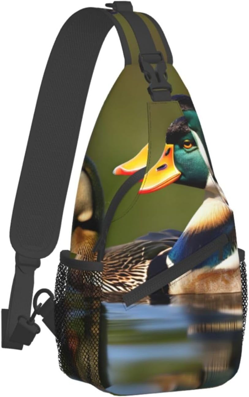 two mallard ducks Print Stylish Sling Backpack, Sling Bag,Chest Bag Daypack, for Hiking, Travel, and Business