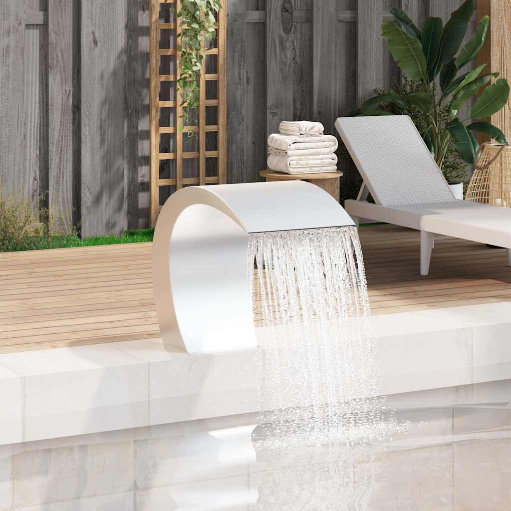 Cascata da giardino in acciaio inox, per piscina e laghetto, 45 x 30 x 60 cm, fontana per balcone, terrazza, interni ed esterni, con kit di collegamento per pompa