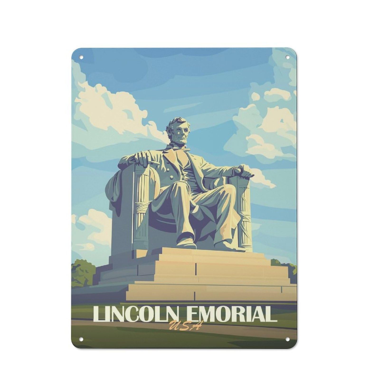 Metal Wall Plaque with Lincoln Memorial Design 40x30cm, Retro Room Wall Plaque for Home, Shop, Pub Or Studio Wall