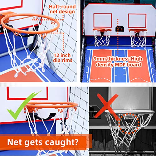 INTEY Dual Shot Electronic Basketball Arcade Game, Indoor Foldadle Arcade Hoop w/ 5 Balls and 8 Game Modes, High Accuracy Mechanical Scoring System