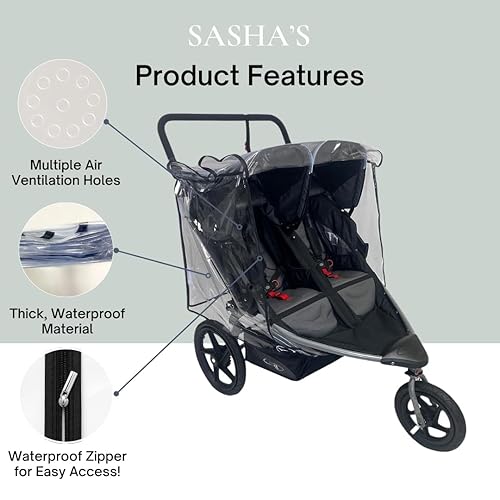 Miniatura 4 de SASHA'S Funda de lluvia para cochecitos BOB Gear Duallie de doble jogging, acceso con cremallera, cobertura máxima, protección contra el clima