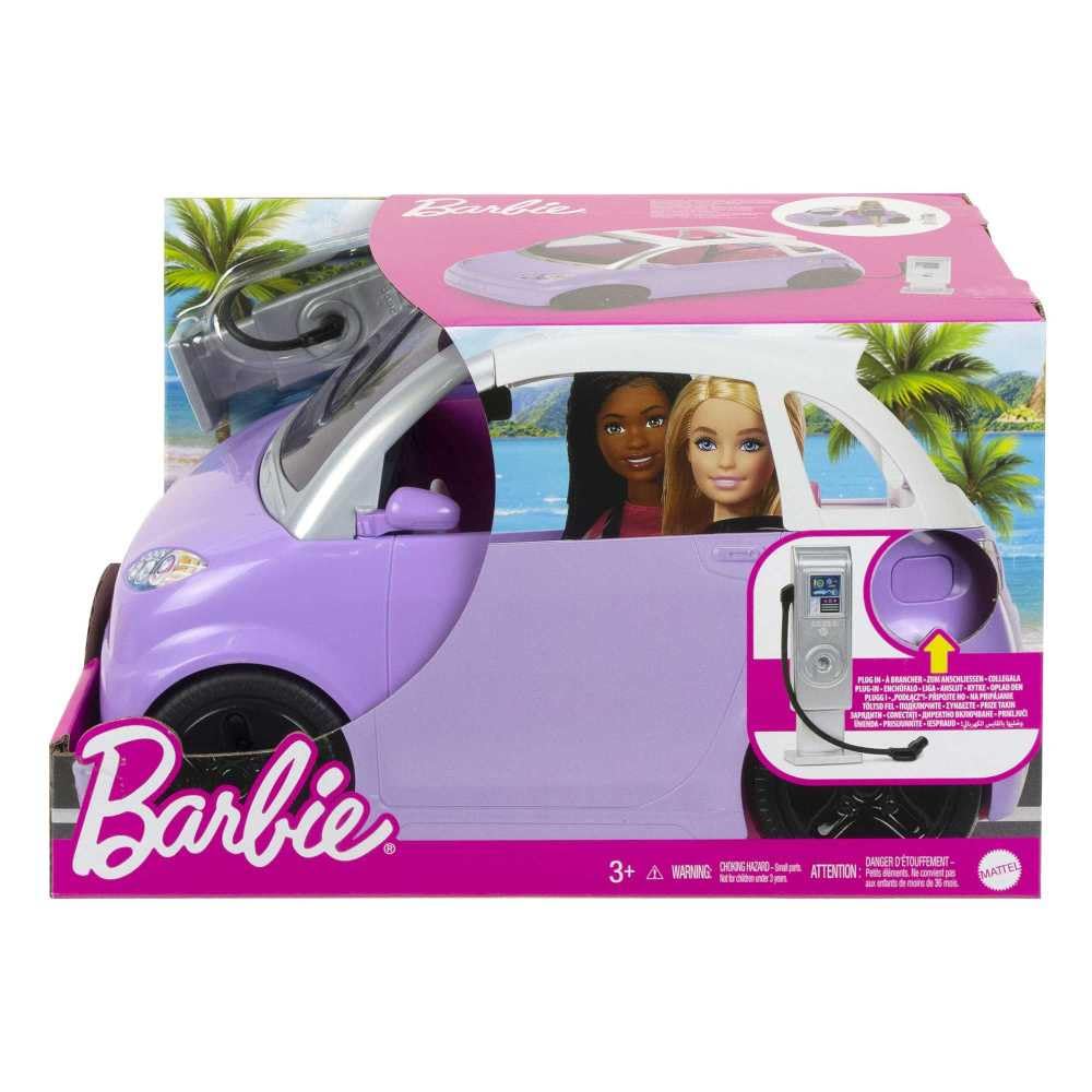 Barbie Voiture Violette Convertible avec Toit ouvrant, Véhicule électrique avec Station de Charge et Prise, Jouet Enfant, Dès 3 Ans, HJV36