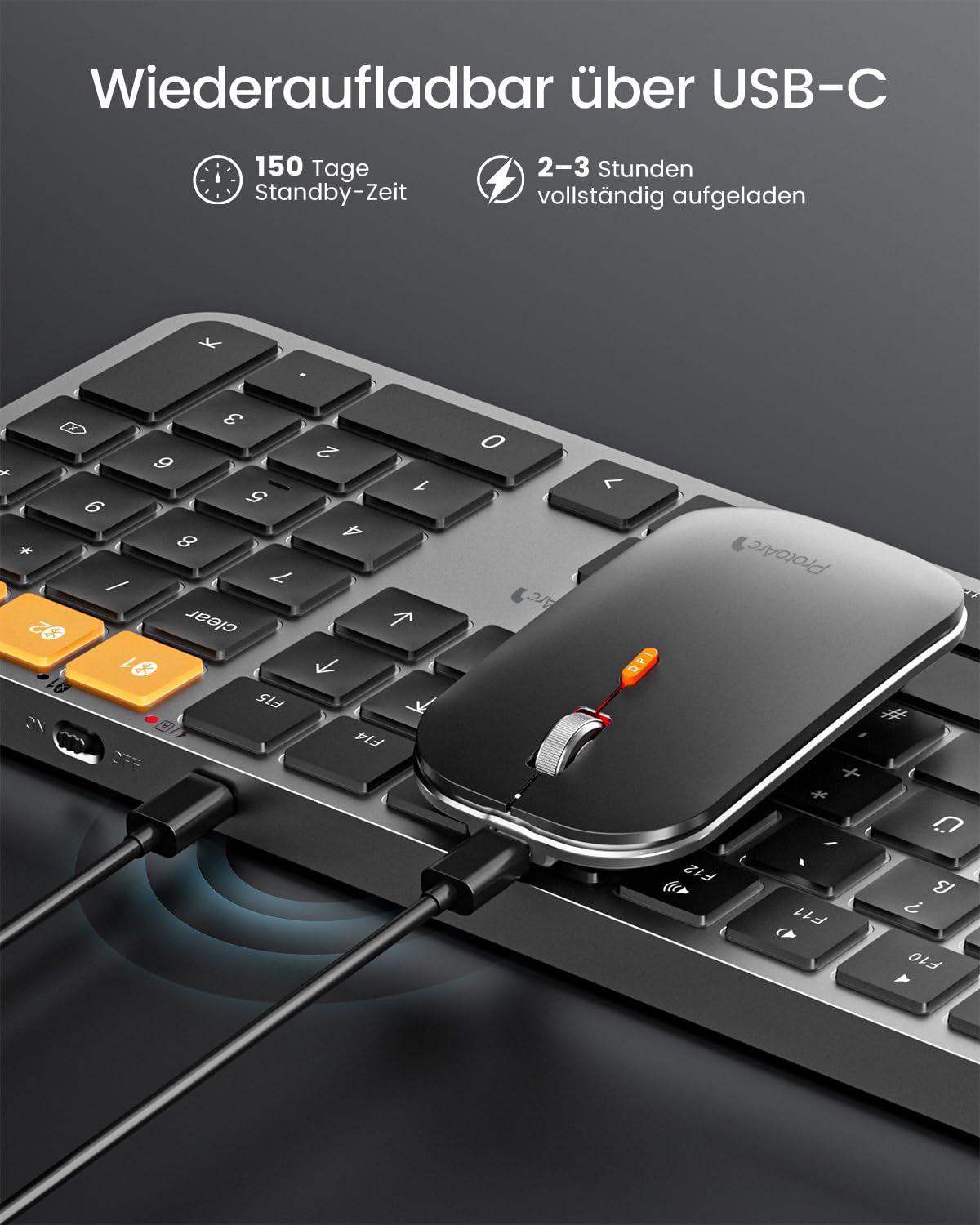 ProtoArc Klawiatura i mysz Bluetooth do Mac, KM100-A Multi-Device Wireless Keyboard Mouse, pełny rozmiar, ponowne ładowanie do MacBook Pro/Air, iPhone, iPad, biała