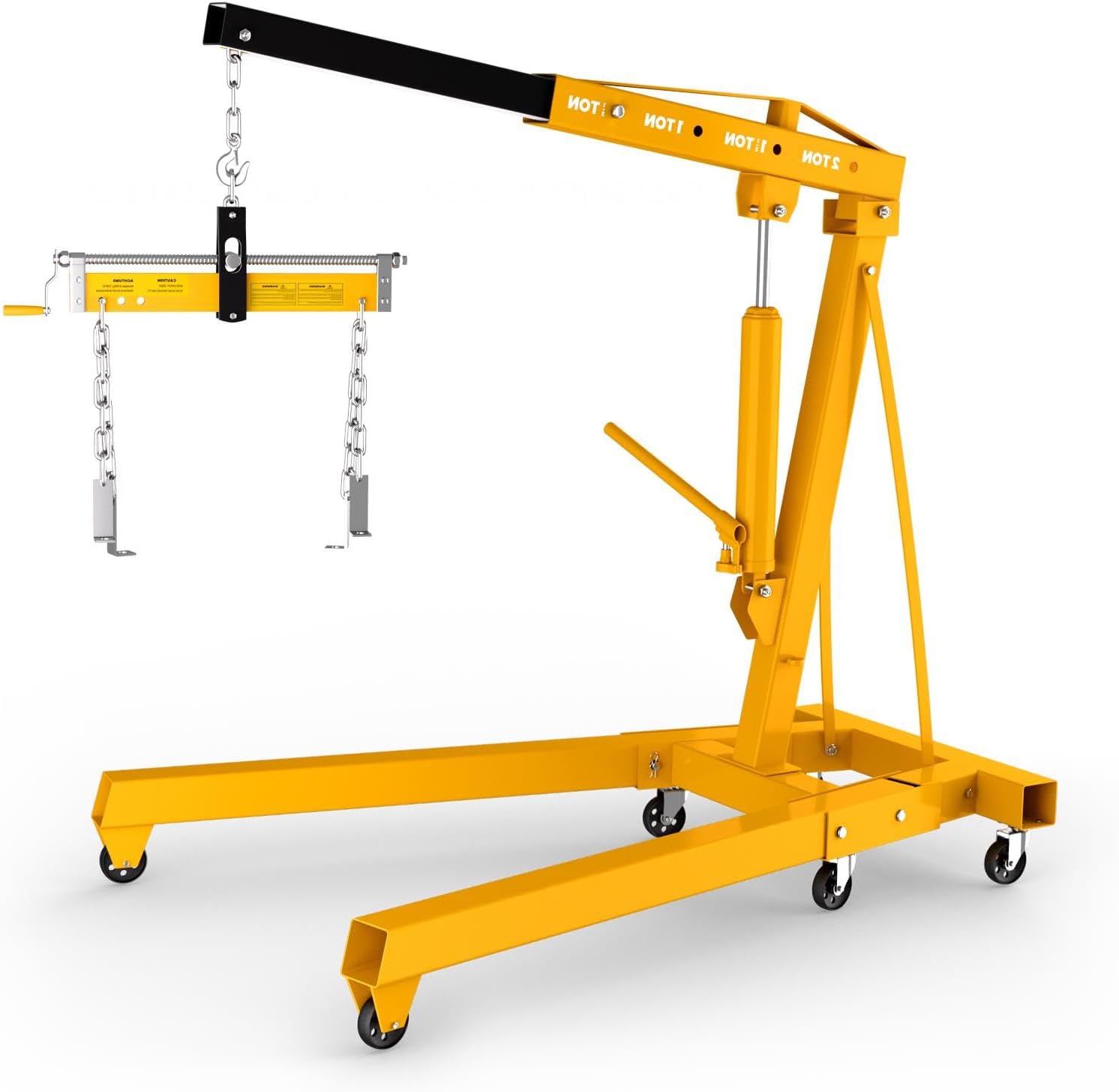 2 Ton Engine Hoist with Leveler 5000 LBS Folding Cherry Picker Engine Hoist, Heavy Duty Hydraulic Engine Crane with 8 Ton Hydraulic Pump and 6 Casters, Engine Hoist Lever for Engine Lifting Loading