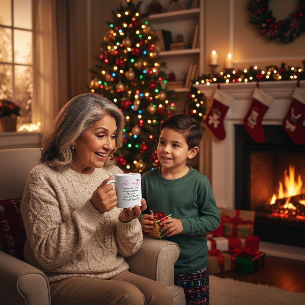 Funny Grandma Theme Ceramic Coffee Mug Glam-ma Definition Great Mother’s Day Gift Idea Grandparents Day Christmas Birthday Gift for First Time Grandmother Granny Tea Cup 11 oz White - Image 5