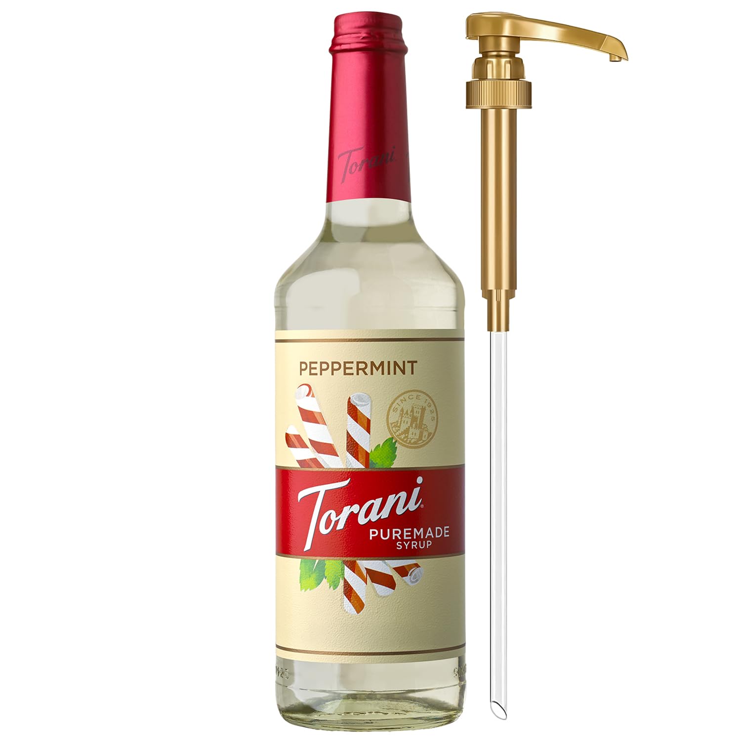 Torani Puremade Syrup Peppermint Flavoring for Drinks Glass Bottle with Pump Included 25 4 Fl Oz