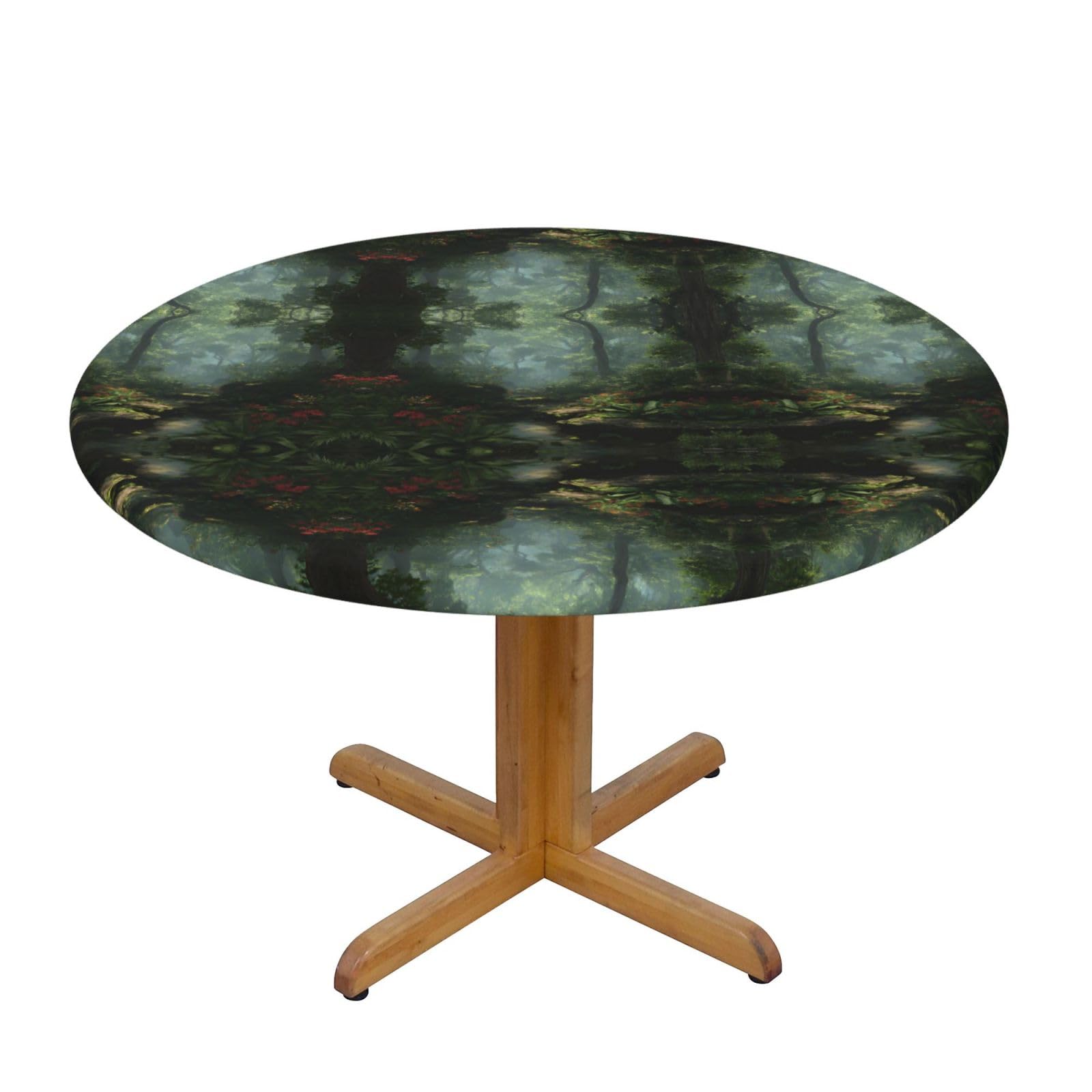 EZDLOWVBA tropical rainforest print Round Tablecloth with Elastic Fits Tables Outdoor Tablecloth,Stain Resistant Table Cover for Kitchen Dining Parties