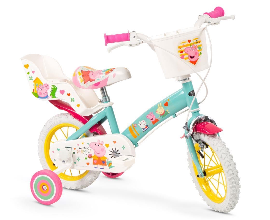 Kinderfahrrad Peppa Pig 12 Zoll mit Stützrädern Korb Puppensitz 3-5 Jahre
