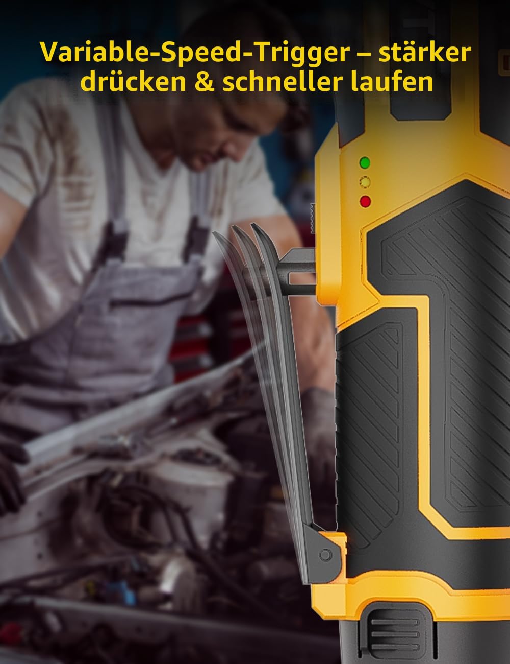 VTEK 3/8" Akku Ratschenschlüssel verlängerter kabelloser Ratschenschlüssel, 12V elektrischer Ratschenschlüssel, 40 Ft-lbs 400 U/min variabler Geschwindigkeit