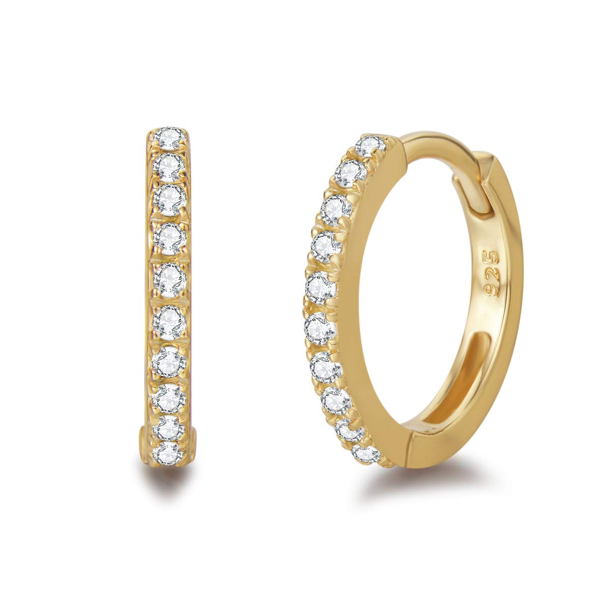 Carleen Damen Creolen Ohrringe Knorpel Klein aus 925 Sterling Silber Gold Plattiert mit Rundschliff Cubic Zirkonia Schmuck - Durchmesser: 13 mm