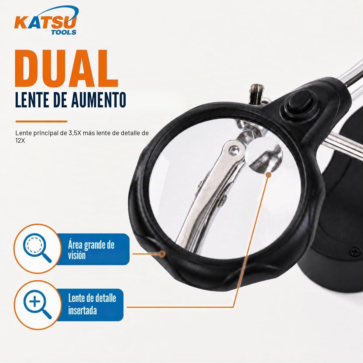 KATSU Lupa para Soldar con Lámpara LED Manos Amigas con Clips Lupa 3.5X 12X Dispositivos de Sujeción para Soldar con Pinzas de Cocodrilo para Trabajos de Reparación de Ensamblaje 990747