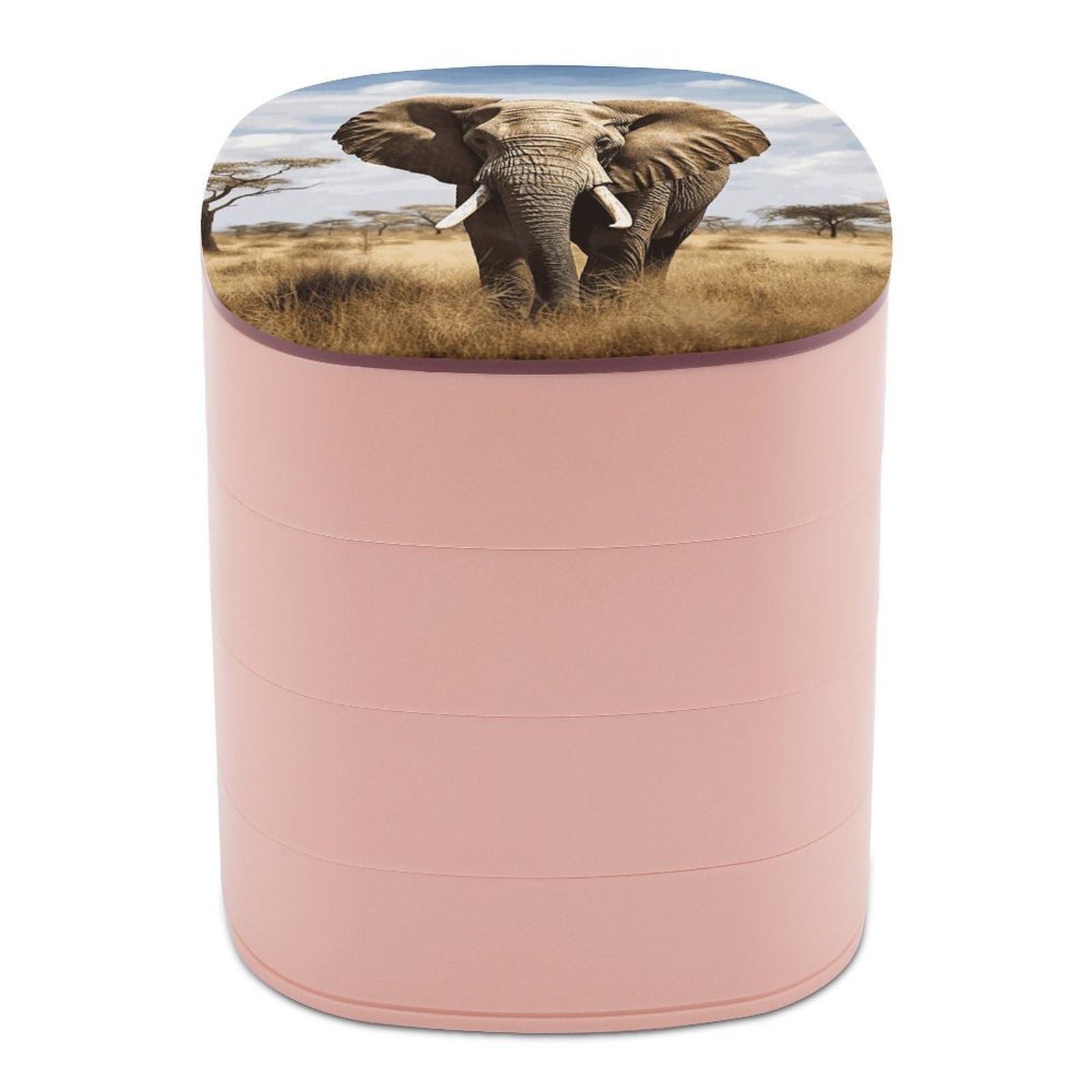 VstaDank Elephant Jewelry Box 360° Rotatable Jewelry Organizer 4 Layers Jewelry Case with Lid Fashion Portable Earring Holder for Bracelets Rings Bracelets Vanity