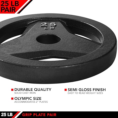 Miniatura 3 de JFIT Olympic 2" Cast Iron Grip Plate OR 2" Rubber Bumper Plates for Barbell - Singles OR Pairs - 6 Weights Available (2.5lbs to 45lbs) Plates for