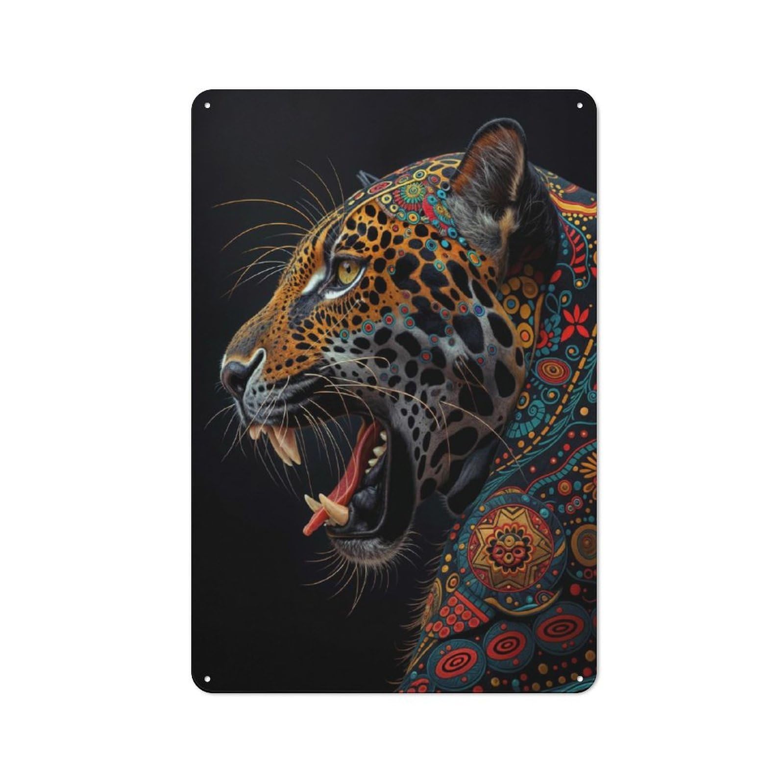 Junmoney Style-10 Mandala Jaguar Art Rustic Metal Sign 30X20cm For Hobby Room Or Studio, Suited To Hobby Room Decor Fans