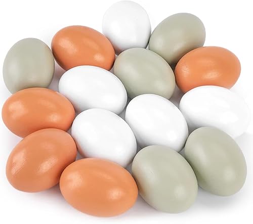 POPLAY 15 huevos falsos de madera, huevos de gallina de madera, huevos sintéticos, pintura de huevos de Pascua para manualidades, gallinas, huevos,