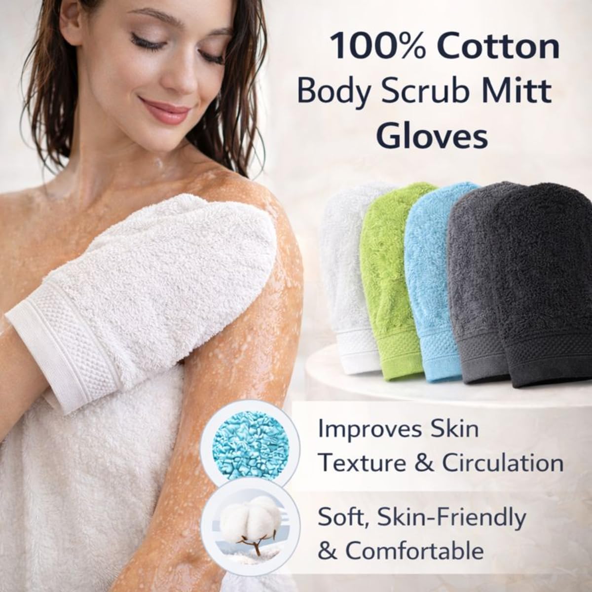 DIVINE OVERSEAS Cotton Body Scrub Mitt Gloves | 100% Cotton Soft Exfoliating Bath Gloves Towel | Deep Cleansing Dead Skin Removal | Pack of 10 Mix Colours & Designs 2