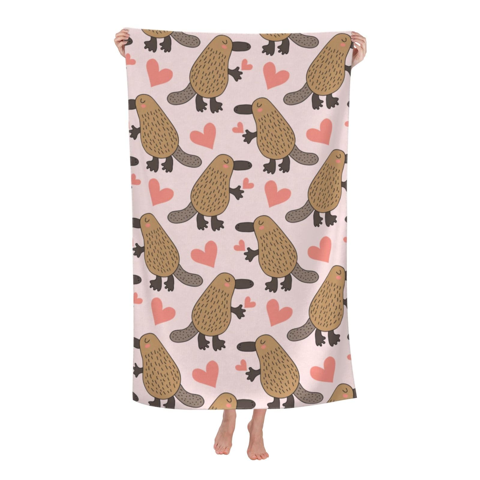 LSRCPD Beach Towel Cartoon Platypus Microfiber Beach Towels Blanket Oversized Tropical Big Extra Large XL Pool Towels Quick Dry Sandproof for Women Girls Kids