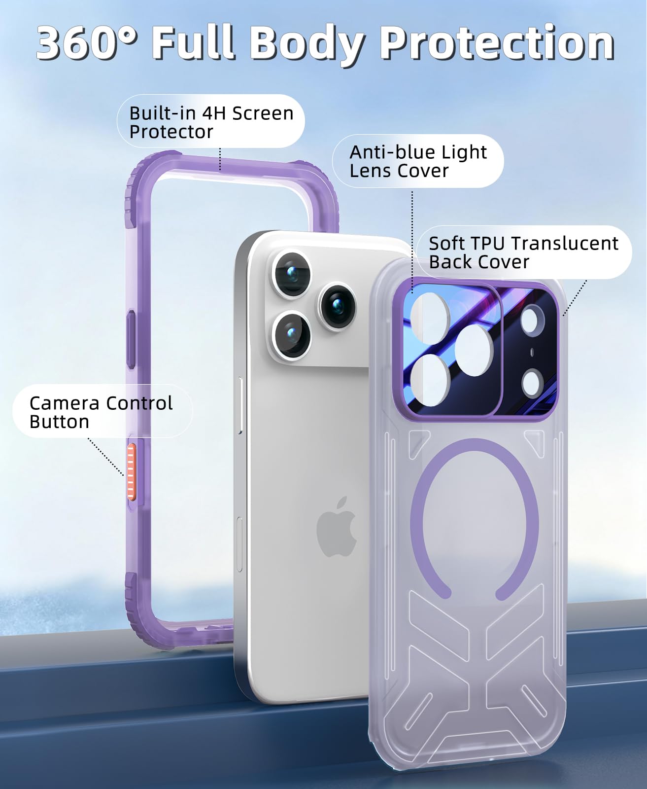 Beeasy per iPhone 17 Pro Max Cover Impermeabile IP68 con Magsafe, 360 Militare Antiurto Protezione Schermo Integrata, Custodia Magnetica Rugged Resistente, 6,9", Viola