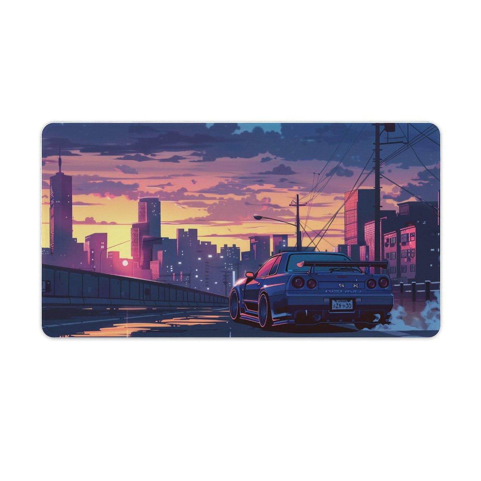 Large Mouse Pad Blue Skyline GT-R R35 Cityscape Background Sunset Desk Mat Computer Accessories Gaming Office Organizers Supplies