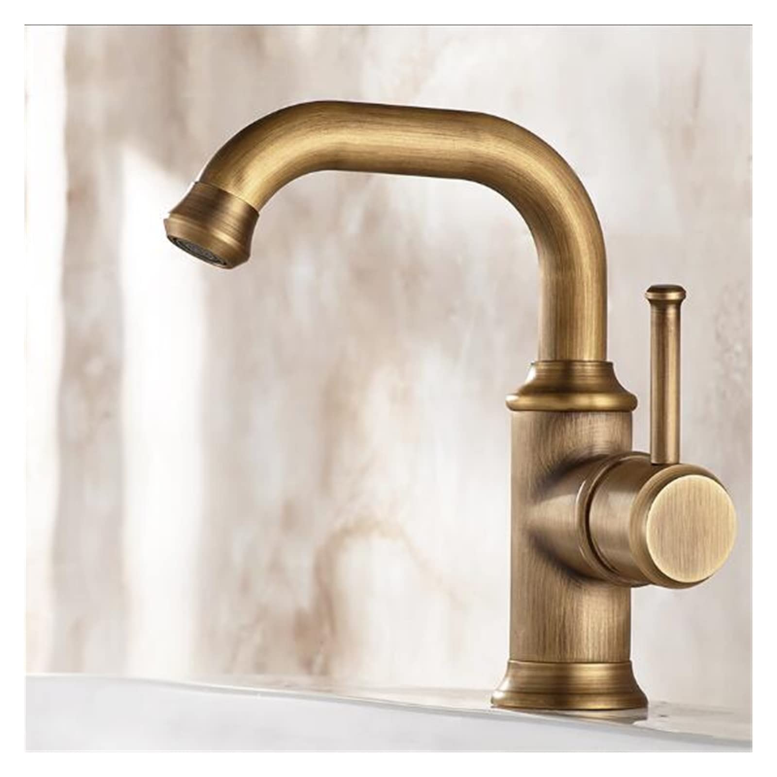 Black Oil Brushed/Gold/Antique Basin Faucet Single Handle Swivel Basin Mixer Tap Hot & Cold Bathroom Faucet Sink Water Faucet (Color : Antique Short)