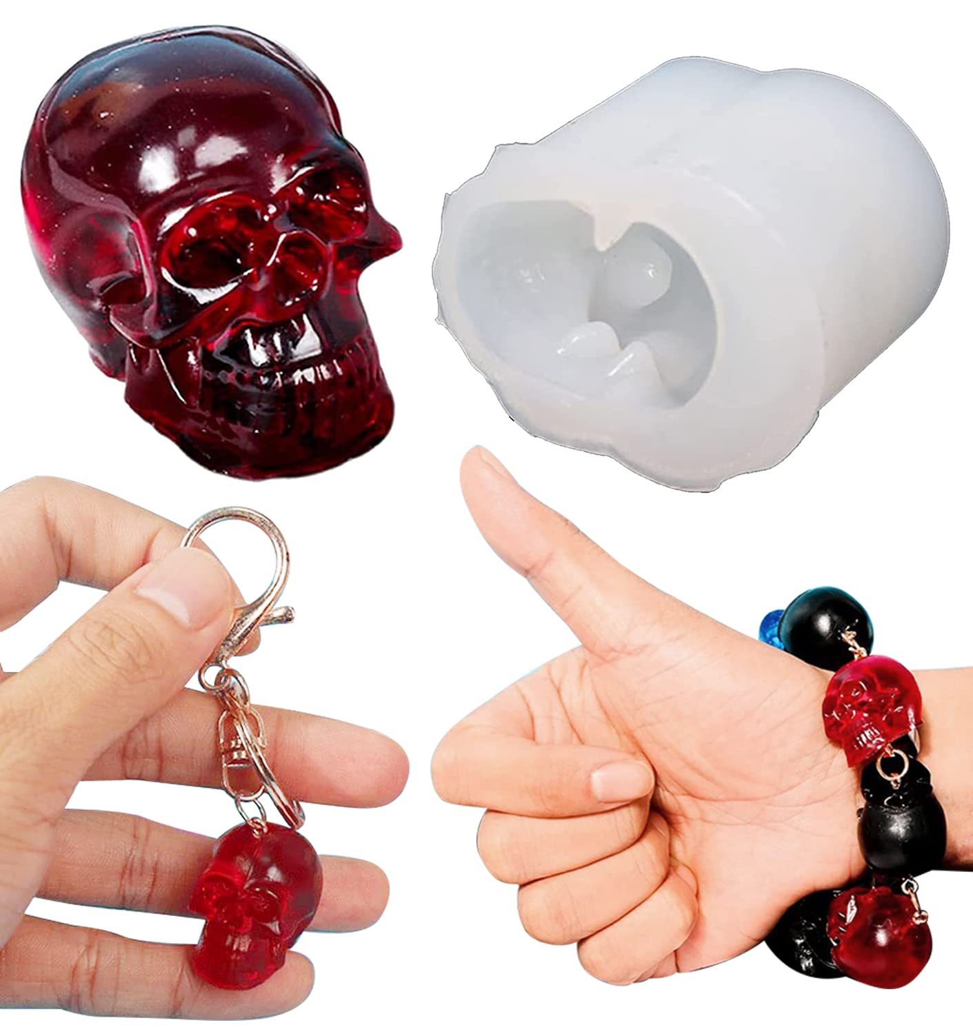 Creative Skull Head Keychain Resin Mold DIY Crafts Bracelet Pendant Silicone Mould Handmade Key Chain Resin Casting Mold