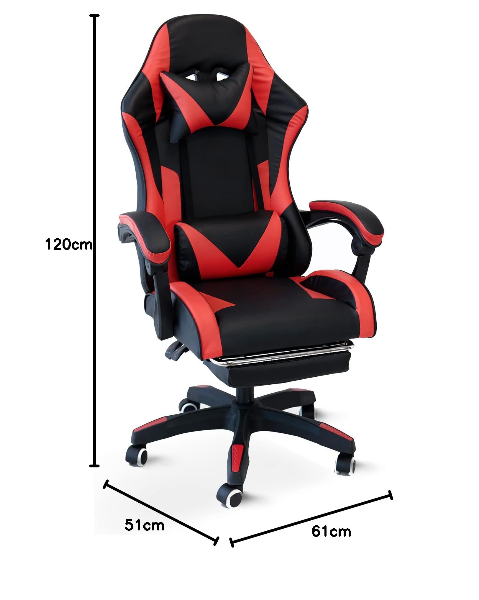 Cribel Poltrona da Gaming Racing Omega con poggia piedi, in similpelle, 3 colorazioni disponibili (Nero/Rosso), 61x51x120/130 cm