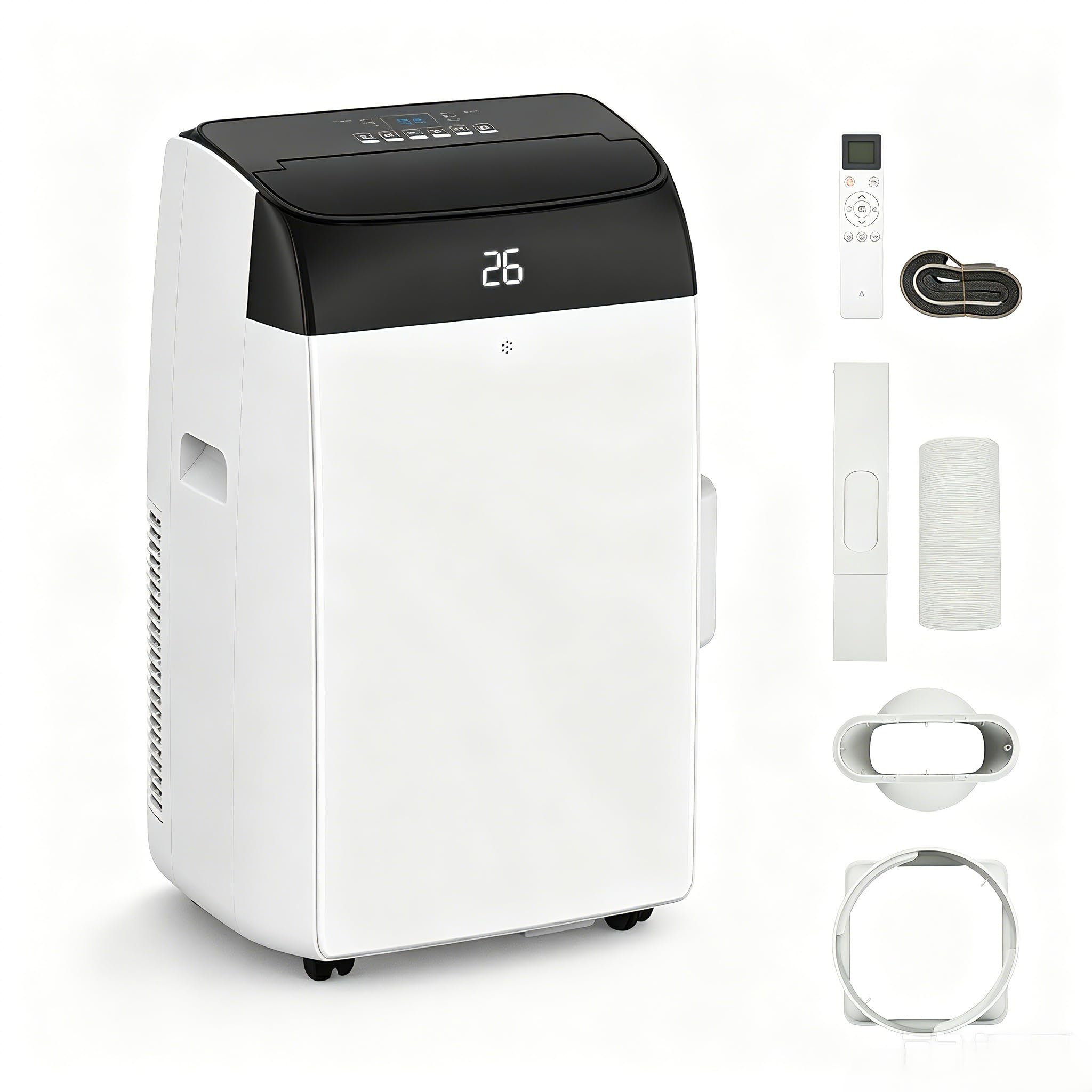 Portable Air Conditioner, 4-in-1 Functions: Cooling, Dehumidifying (41L/day), Sleep Mode, Two-Speed ​​Fan – Remote Control and Digital Display, 24-Hour Timer [Energy Class A] (12000, BTUs)