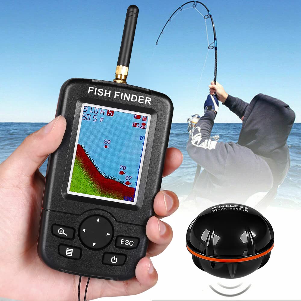 Portable Détecteur de Poisson sans Fil Détecteur de Poisson Portable avec capteur Sonar Détecteur de Poisson Portable Echo Sounder pour Bateau d'appâts de pêche à la Carpe