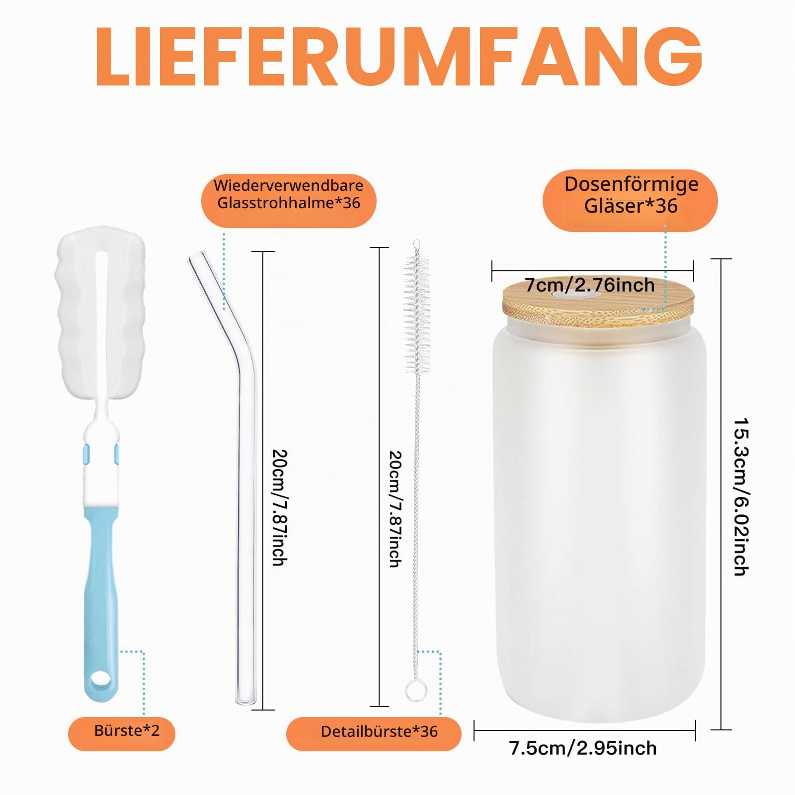 24er Set Glas mit Deckel und Strohhalm, Trinkgläser mit deckel, 500 ml Cocktailgläser Gläser Set, Geeignet für Eiskaffeetassen, Limonaden, Smoothies, Bier, Cocktails